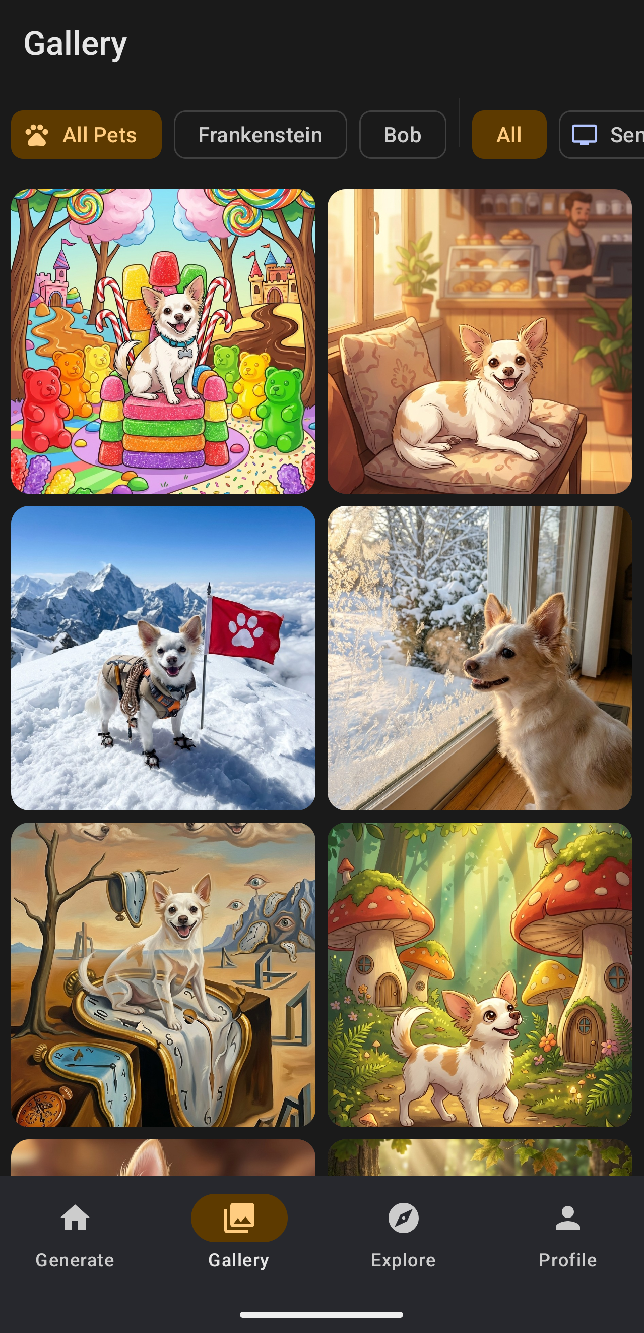 Gallery view with generated images