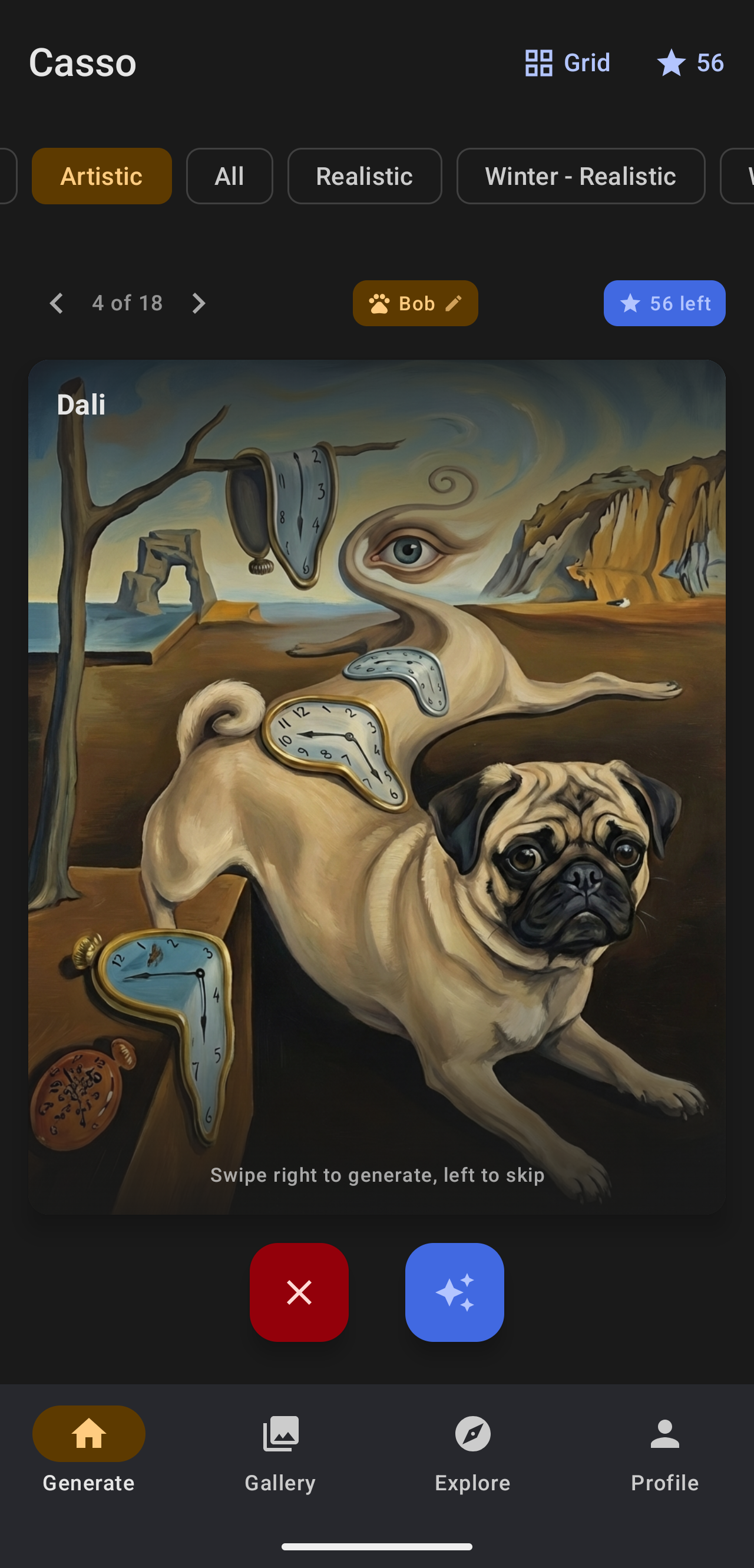 Dali art style with pug
